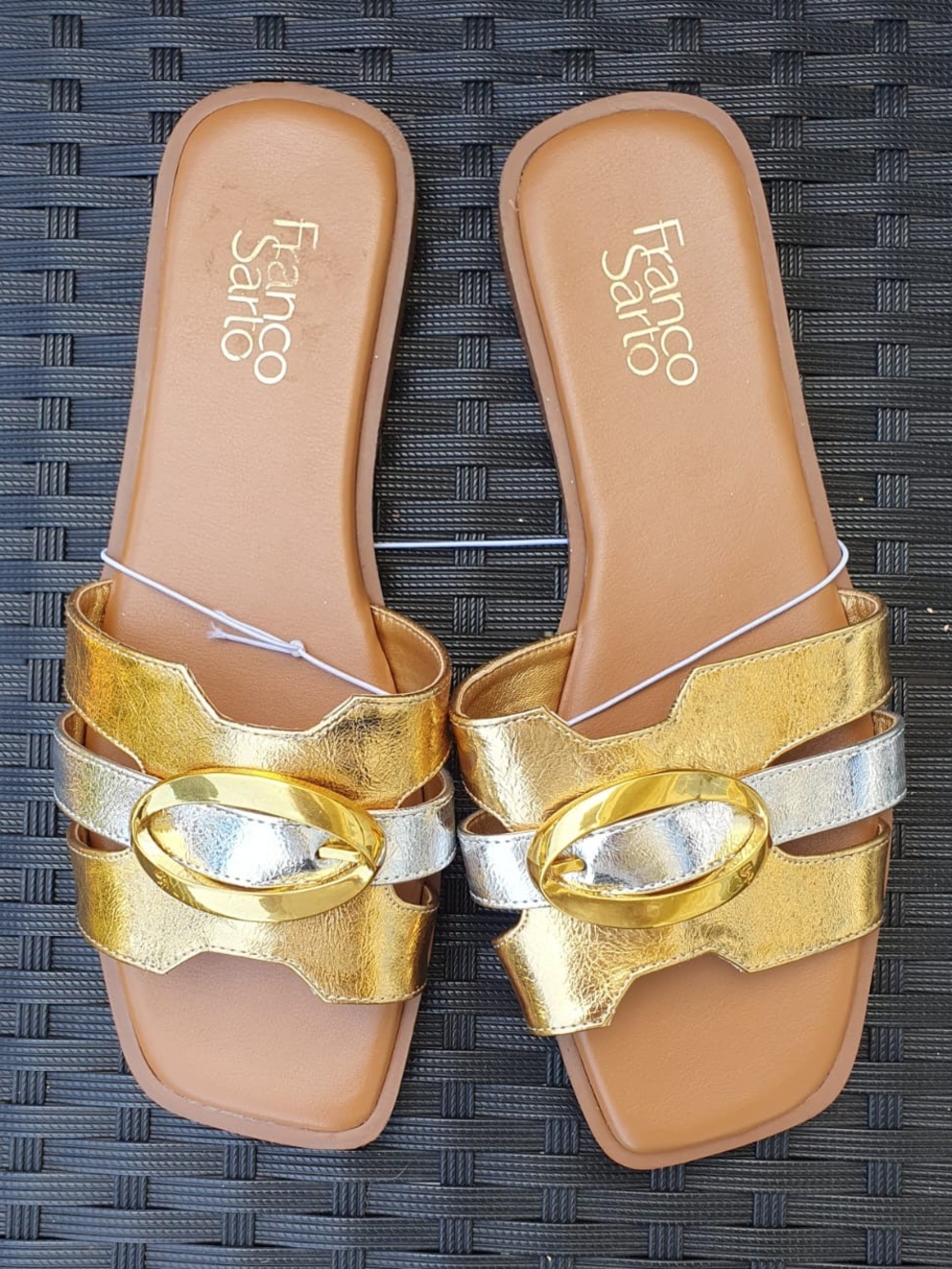 Franco Sarto Metallic Gold & Silver Double-Strap Slide Sandals 9.5
